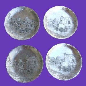 Vintage WENDELL AUGUST  set of four coasters USA Amish coming home